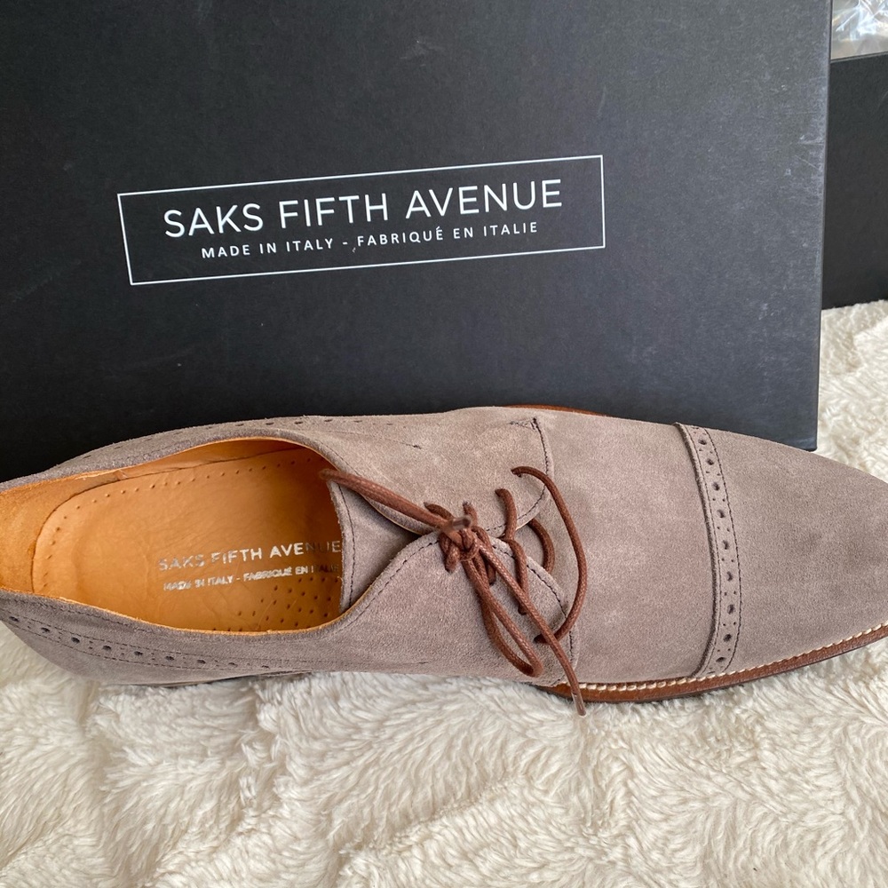 MENS Saks Fifth Ave Grey Suede Lace-up shoe